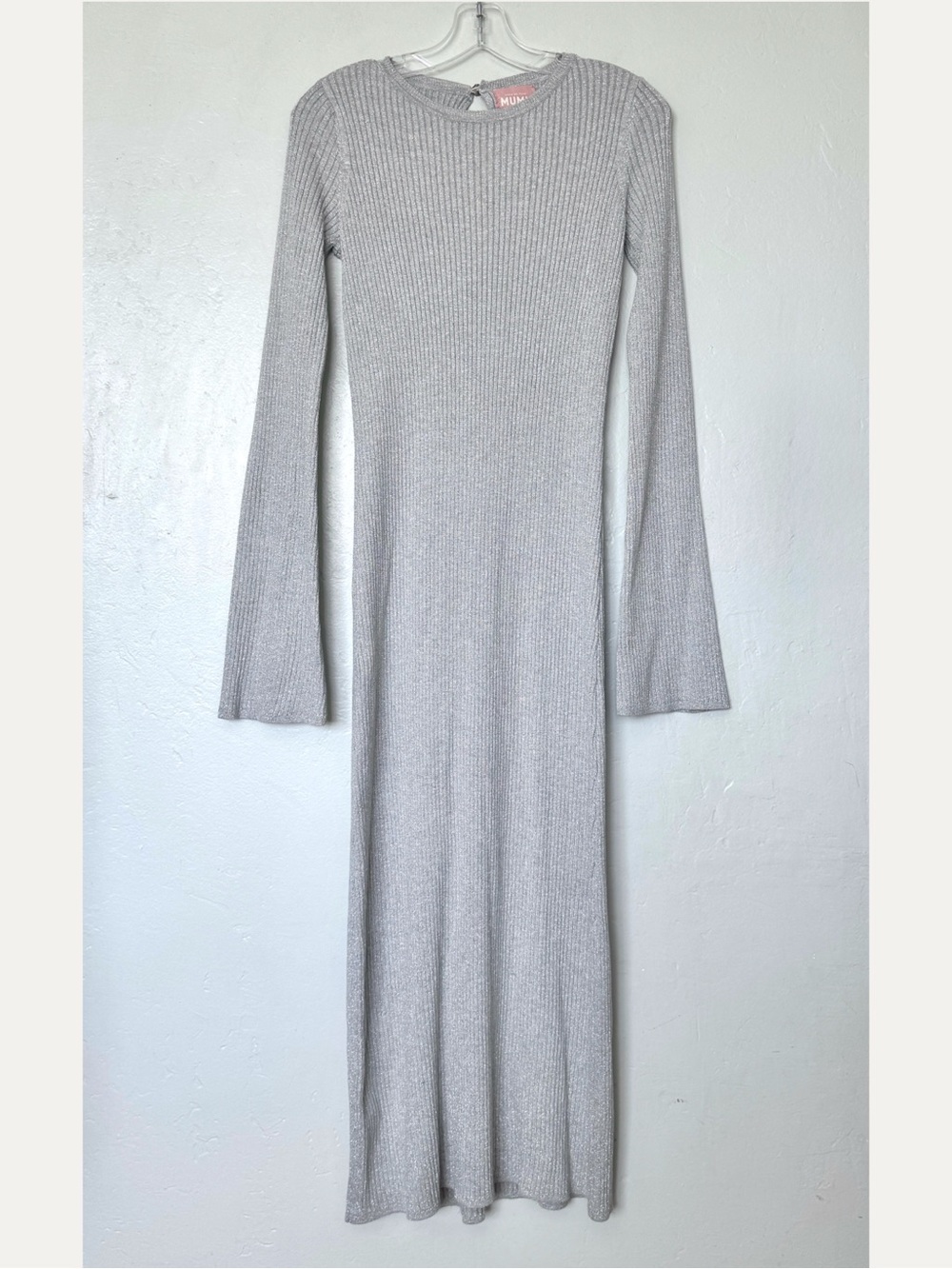 Show Me Your MuMu City Silver Shimmer Long Sleeve Knit Midi Sweater Dress Size S